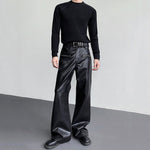 Vintage Zipper PU Leather Bootcut Trousers