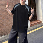 Printed Beaded Shoulder Pad T-shirt