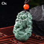 Buddha Stones Natural Jade 12 Chinese Zodiac Prosperity Necklace Pendant