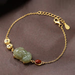 Buddha Stones Cyan Jade PiXiu Copper Coin Red Agate Success Chain Bracelet