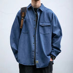 Japanese Retro Style Washed Striped Denim Shirt