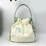 Buddha Stones Embroidered Butterfly Lotus Magnolia Cotton Linen Tote Crossbody Bag Shoulder Bag Handbag