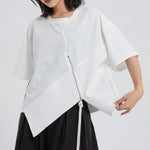 Womenâ€˜s Crew Neck Loose Irregular Hem T-shirt