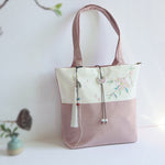 Buddha Stones Pear Flower Plum Peach Blossom Bamboo Embroidery Canvas Large Capacity Shoulder Bag Tote Bag