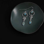 Buddha Stones 925 Sterling Silver Hook Vintage Copper Plated Silver Turquoise Waterdrop Pattern Balance Drop Dangle Earrings
