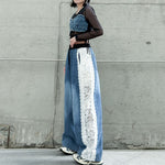 Contrast Color Lace High Waist Wide Leg Jeans