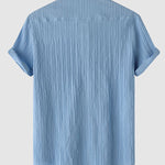 Men's solid color striped textured casual button-down Short Sleeve Shirt