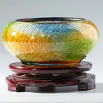 Buddha Stones Handmade Liuli Crystal Treasure Bowl Ingots Art Piece Home Decoration