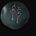Buddha Stones 925 Sterling Silver Hook Vintage Copper Plated Silver Turquoise Waterdrop Pattern Balance Drop Dangle Earrings