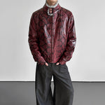 Python-textured Cotton Leather Jacket