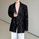 Sequined Lapel Loose Solid Color Suit Jacket