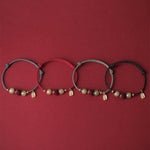 Buddha Stones 14K Gold Plated Hetian Jade Cinnabar Lotus Luck Handcrafted Rope Bracelet