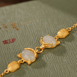 Buddha Stones 925 Sterling Silver Natural Hetian White Jade Cyan Jade Lovely Fox Luck Bracelet