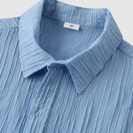 Men's solid color striped textured casual button-down Short Sleeve Shirt