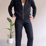 Zeagoo Women's Casual Twist Jacquard Sweater Cardigan Two-Pieces Set