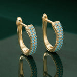 Turquoise Pavé Classic Gold Huggies