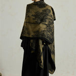 Ink Painting Split Double-sided Knitted Shawl