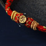 Buddha Stones Chinese Zodiac Natal Buddha Silver Luck Braided String Bracelet
