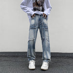 Straight Leg Loose Fit Frayed Wash Jeans