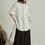 Satin Jacquard Slanted Placket Jade Pendant Tassel Shirt