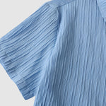 Men's solid color striped textured casual button-down Short Sleeve Shirt