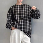Oversized Collarless Plaid Loose Shirt