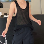 Thin Mesh Translucent Cutout Knit Tank Top