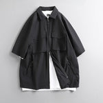 Multi-pocket Loose Two-way Zip Collar T-shirt