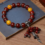 Buddha Stones Natural Tiger Eye Red Agate Dragon Vein Agate Stone Vajra Dorje Power Healing Bracelet Car Decoration