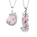 Buddha Stones 2pc Dragon Wrapped Round Ball Gemstone Couple Necklace Pendant