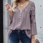 Zeagoo Lace Boho Blouses Crochet Flowy Bell Sleeve Button Down Casual T Shirts