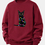 Color Lights Black Cat Print Relax Fit Sweatshirt