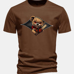 Regular Fit Halloween Zipper Evil Bear Print Cotton T-Shirt