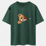 Zipper Bear Print Drop Shoulder Oversize T-Shirt