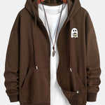 Ghost Drinking Coffee Print Relax Fit Zip Hoodie