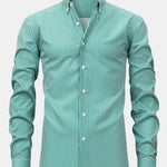 Long Sleeve Stripe Button Up Shirt & Elastic Waist Straight Leg Trousers