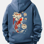 Koi Fish Lotus Print Drawstring Hoodie