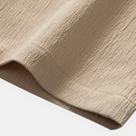 Short Sleeve V Neck Linen Rayon Blend Shirt & Wrinkle Textured Straight Leg Pants