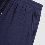 Men's pleated textured solid color short sleeve set