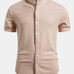 Muscle Fit Ribbed Stand Collar Shirt
