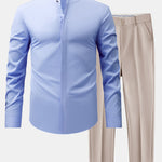 Non-Iron Hidden Placket Stand Collar Dress Shirt & Slim Fit Tapered Trousers