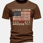 Regular Fit Jesus American Flag Slogan Print Cotton T-Shirt