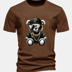 Regular Fit Hip Hop Bear Print Cotton T-Shirt