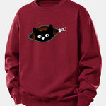 Zipper Black Cat Print Relax Fit Sweatshirt