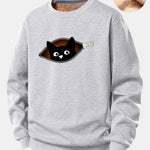 Zipper Black Cat Print Teddy Fleece Lined Sweatshirt
