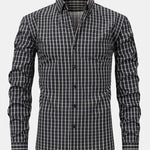 Long Sleeve Plaid Button Up Shirt & Elastic Waist Straight Leg Trousers