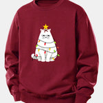 Christmas Lights White Cat Print Relax Fit Sweatshirt