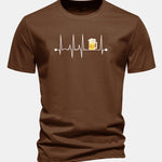 Regular Fit Beer Heartbeat Print Cotton T-Shirt