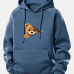 Zipper Bear Print Drawstring Hoodie
