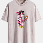 Vacation Pink Panther Print Washed Distressed Drop Shoulder T-Shirt